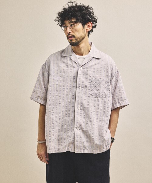HINSON（ヒンソン）の「HINSON/ヒンソン シアサッカー オープンカラー ショートスリーブ チェックシャツ（シャツ/ブラウス・メンズ・ネイビー/ブラウン/グレー・MEDIUM/LARGE）」の17枚目の写真