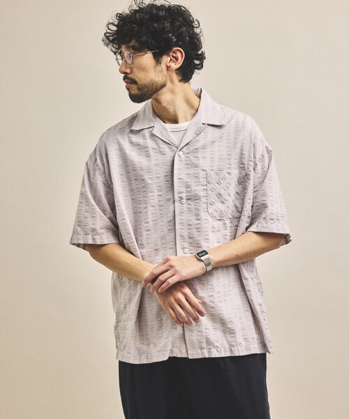 HINSON（ヒンソン）の「HINSON/ヒンソン シアサッカー オープンカラー ショートスリーブ チェックシャツ（シャツ/ブラウス・メンズ・ネイビー/ブラウン/グレー・MEDIUM/LARGE）」の16枚目の写真