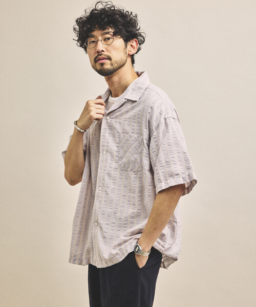 HINSON（ヒンソン）の「HINSON/ヒンソン シアサッカー オープンカラー ショートスリーブ チェックシャツ（シャツ/ブラウス・メンズ・ネイビー/ブラウン/グレー・MEDIUM/LARGE）」の14枚目の写真