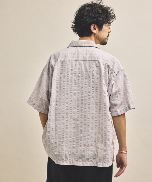 HINSON（ヒンソン）の「HINSON/ヒンソン シアサッカー オープンカラー ショートスリーブ チェックシャツ（シャツ/ブラウス・メンズ・ネイビー/ブラウン/グレー・MEDIUM/LARGE）」の13枚目の写真