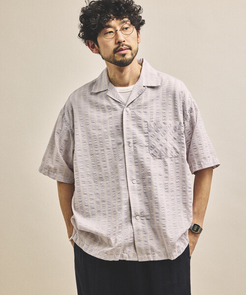 HINSON（ヒンソン）の「HINSON/ヒンソン シアサッカー オープンカラー ショートスリーブ チェックシャツ（シャツ/ブラウス・メンズ・ネイビー/ブラウン/グレー・MEDIUM/LARGE）」の11枚目の写真