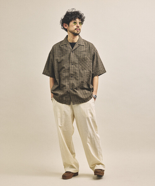 HINSON（ヒンソン）の「HINSON/ヒンソン シアサッカー オープンカラー ショートスリーブ チェックシャツ（シャツ/ブラウス・メンズ・ネイビー/ブラウン/グレー・MEDIUM/LARGE）」の10枚目の写真