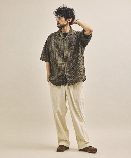 HINSON（ヒンソン）の「HINSON/ヒンソン シアサッカー オープンカラー ショートスリーブ チェックシャツ（シャツ/ブラウス・メンズ・ネイビー/ブラウン/グレー・MEDIUM/LARGE）」の8枚目の写真