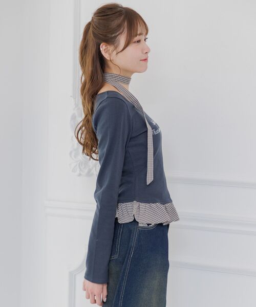 ems excite(エムズエキサイト)の「タイ付チェックフリルカットソー(Tシャツ/カットソー・レディース・チャコールグレー/ナチュラル/ダークブルー・FREE)」の10枚目の写真