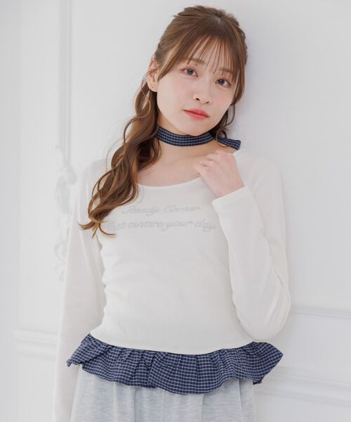 ems excite(エムズエキサイト)の「タイ付チェックフリルカットソー(Tシャツ/カットソー・レディース・チャコールグレー/ナチュラル/ダークブルー・FREE)」の19枚目の写真