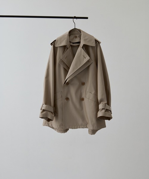 08sircus（ゼロエイトサーカス）の「[08sircus/ゼロハチサーカス]Giza cotton short trench coat（トレンチコート・レディース・ブラック/ベージュ・1）」の6枚目の写真