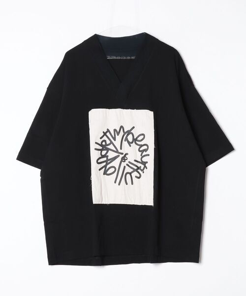 my beautiful landlet(マイビューティフルランドレット)の「【my beautiful landlet】 USA COTTON V-NECK BIG T-SHIRT - print(Tシャツ/カットソー・メンズ・オフホワイト/グレー/チャコールグレー/ブラック・FREE)」の2枚目の写真