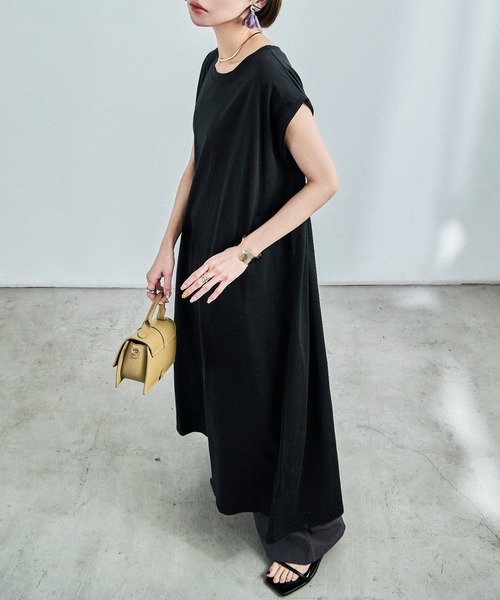Fashion Letter(ファッションレター)の「フレンチスリーブ Tシャツワンピース(ワンピース・レディース・ブラック/グレイッシュベージュ・M)」の2枚目の写真