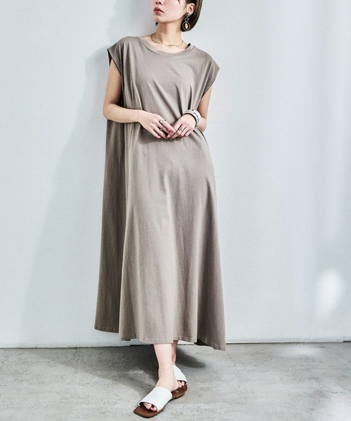Fashion Letter(ファッションレター)の「フレンチスリーブ Tシャツワンピース(ワンピース・レディース・ブラック/グレイッシュベージュ・M)」の3枚目の写真