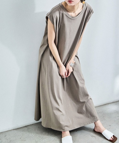 Fashion Letter(ファッションレター)の「フレンチスリーブ Tシャツワンピース(ワンピース・レディース・ブラック/グレイッシュベージュ・M)」の4枚目の写真