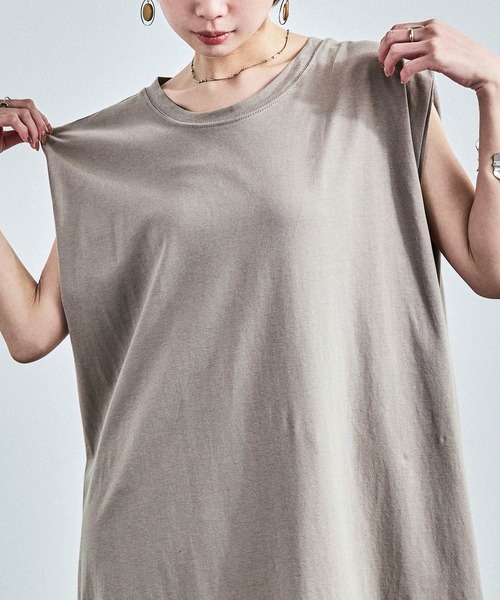 Fashion Letter(ファッションレター)の「フレンチスリーブ Tシャツワンピース(ワンピース・レディース・ブラック/グレイッシュベージュ・M)」の6枚目の写真