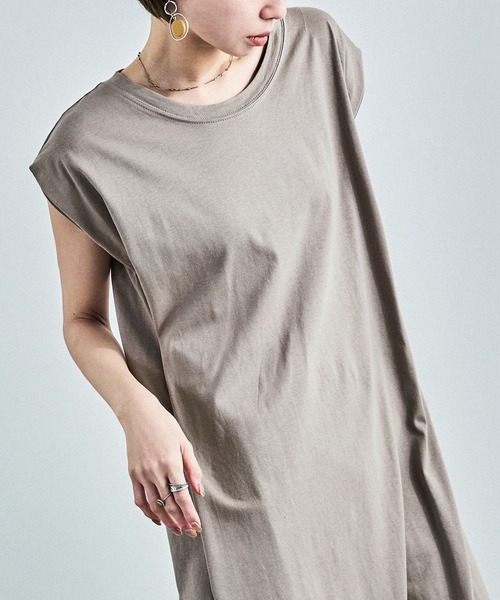 Fashion Letter(ファッションレター)の「フレンチスリーブ Tシャツワンピース(ワンピース・レディース・ブラック/グレイッシュベージュ・M)」の8枚目の写真
