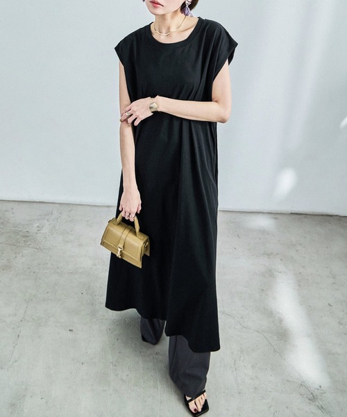 Fashion Letter(ファッションレター)の「フレンチスリーブ Tシャツワンピース(ワンピース・レディース・ブラック/グレイッシュベージュ・M)」の14枚目の写真