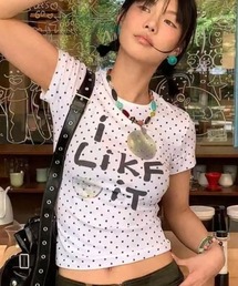 26ss ドット柄プリントコンパクト半袖Tシャツ