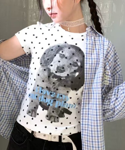 DIAVEL(ディアベル)の「26ss ドット柄プリントコンパクト半袖Tシャツ(Tシャツ/カットソー・レディース・グリーン/グレー・M)」の7枚目の写真