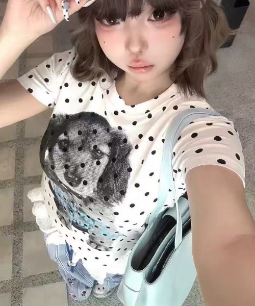 DIAVEL(ディアベル)の「26ss ドット柄プリントコンパクト半袖Tシャツ(Tシャツ/カットソー・レディース・グリーン/グレー・M)」の11枚目の写真