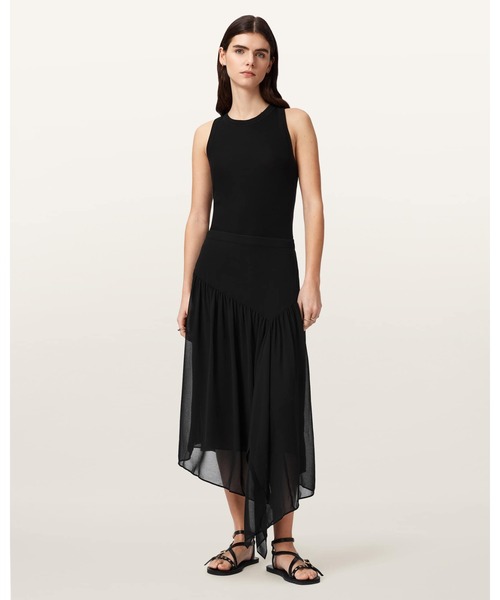 ALLSAINTS(オールセインツ)の「CYRA ASYMMETRIC MAXI SKIRT | CYRA アシンメトリー マキシ スカート(スカート・レディース・ブラック・4/6/8/10)」の1枚目の写真