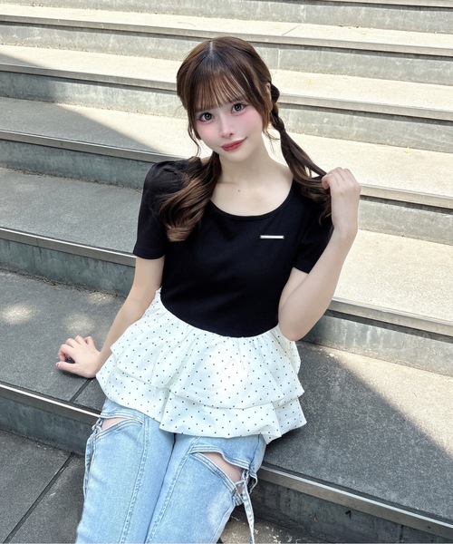 one way(ワンウェイ)の「バックリボンペプラムトップス(Tシャツ/カットソー・レディース・ホワイト系その他/ブルー系その他/ホワイト系その他2/ブラック系その他・FREE)」の3枚目の写真