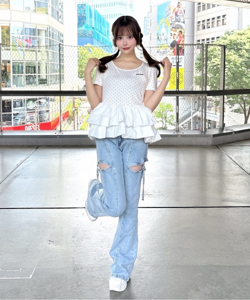 one way(ワンウェイ)の「バックリボンペプラムトップス(Tシャツ/カットソー・レディース・ホワイト系その他/ブルー系その他/ホワイト系その他2/ブラック系その他・FREE)」の6枚目の写真