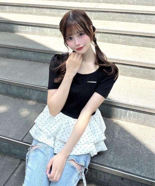 one way(ワンウェイ)の「バックリボンペプラムトップス(Tシャツ/カットソー・レディース・ホワイト系その他/ブルー系その他/ホワイト系その他2/ブラック系その他・FREE)」の10枚目の写真