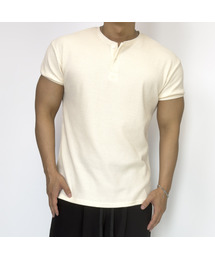 マッスルフィットワッフルヘンリーネック半袖 IVORY