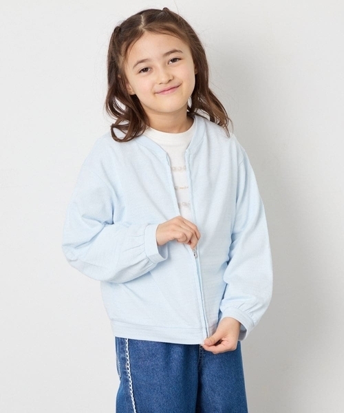 a.v.v（アーヴェヴェ）の「【UVカット】[120-160]ボーダージャガードカーディガン（カーディガン/ボレロ・キッズ・ダークインディゴブルー/ホワイト・130/140/160/120/150）」の5枚目の写真
