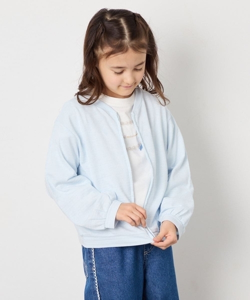 a.v.v（アーヴェヴェ）の「【UVカット】[120-160]ボーダージャガードカーディガン（カーディガン/ボレロ・キッズ・ダークインディゴブルー/ホワイト・130/140/160/120/150）」の6枚目の写真