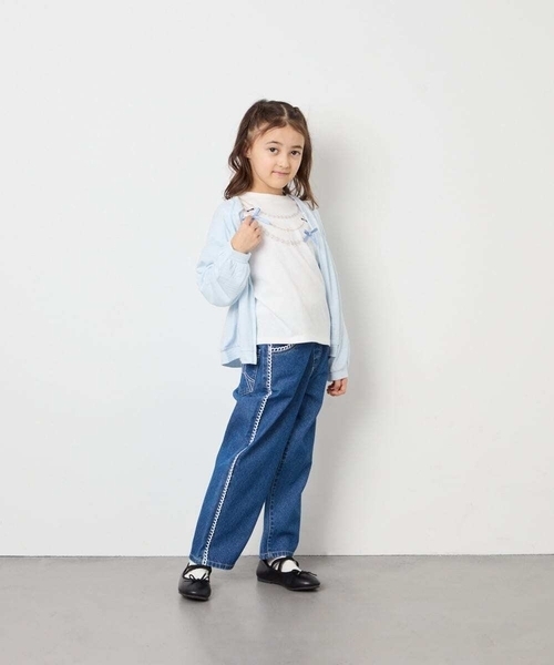 a.v.v（アーヴェヴェ）の「【UVカット】[120-160]ボーダージャガードカーディガン（カーディガン/ボレロ・キッズ・ダークインディゴブルー/ホワイト・130/140/160/120/150）」の8枚目の写真