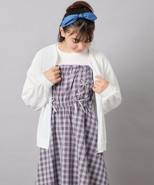 a.v.v（アーヴェヴェ）の「【UVカット】[120-160]ボーダージャガードカーディガン（カーディガン/ボレロ・キッズ・ダークインディゴブルー/ホワイト・130/140/160/120/150）」の13枚目の写真