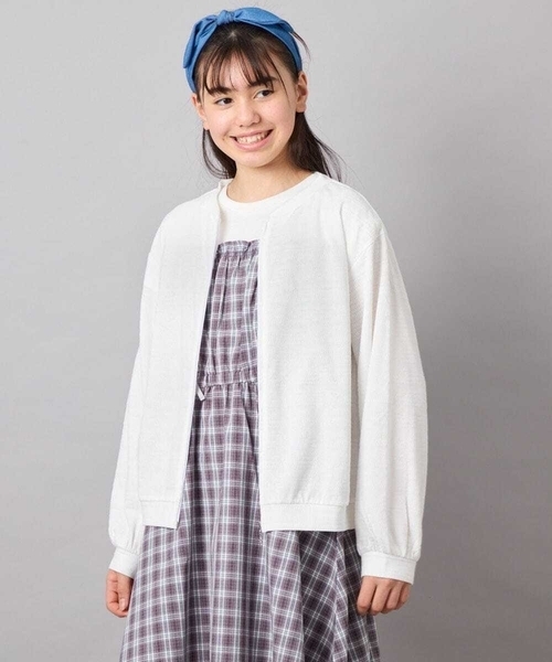 a.v.v（アーヴェヴェ）の「【UVカット】[120-160]ボーダージャガードカーディガン（カーディガン/ボレロ・キッズ・ダークインディゴブルー/ホワイト・130/140/160/120/150）」の14枚目の写真
