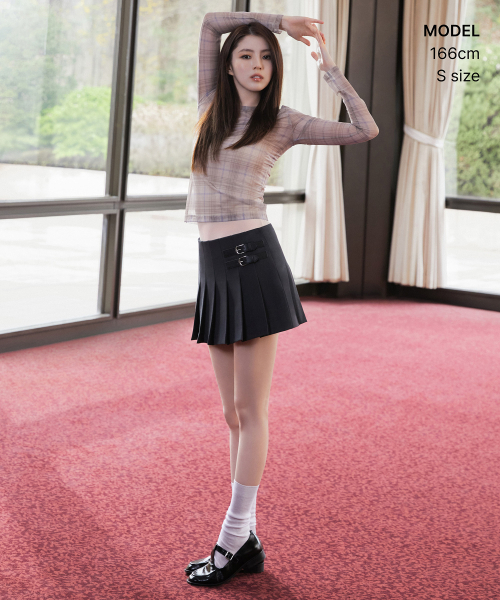 MUSINSA STANDARD WOMAN（ムシンサスタンダードウーマン）の「ウィメンズチェックシアーロングスリーブTシャツ[ベージュ]（Tシャツ/カットソー・レディース・その他・X-SMALL/SMALL/MEDIUM/LARGE）」の2枚目の写真