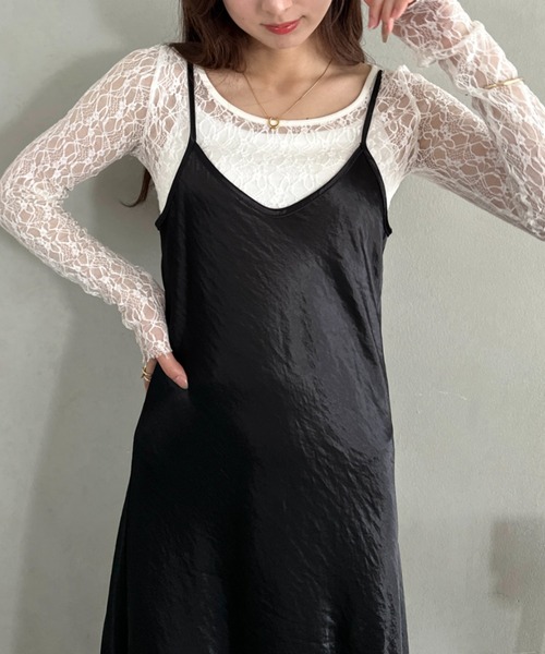 MYMOOD.（マイムード）の「セミフレアサテンドレス キャミロングワンピース 肩ひもアジャスター付き（ワンピース・レディース・ブラック/アイボリー・FREE）」の10枚目の写真