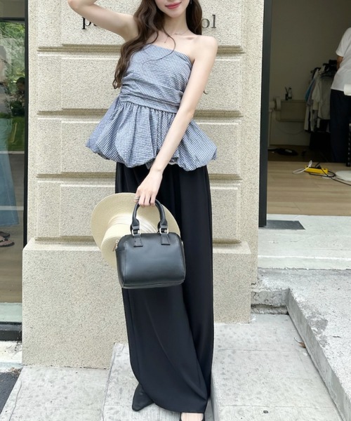 Ada.（エイダ）の「格子柄 バルーンシルエット ベアトップ レイヤード トップス（その他トップス・レディース・ホワイト/ブルー/ブラック・FREE）」の8枚目の写真