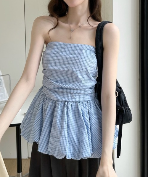 Ada.（エイダ）の「格子柄 バルーンシルエット ベアトップ レイヤード トップス（その他トップス・レディース・ホワイト/ブルー/ブラック・FREE）」の11枚目の写真