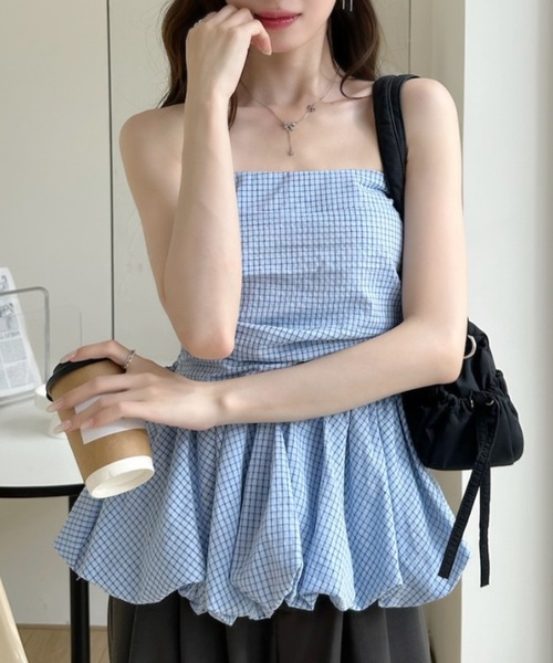 Ada.（エイダ）の「格子柄 バルーンシルエット ベアトップ レイヤード トップス（その他トップス・レディース・ホワイト/ブルー/ブラック・FREE）」の16枚目の写真