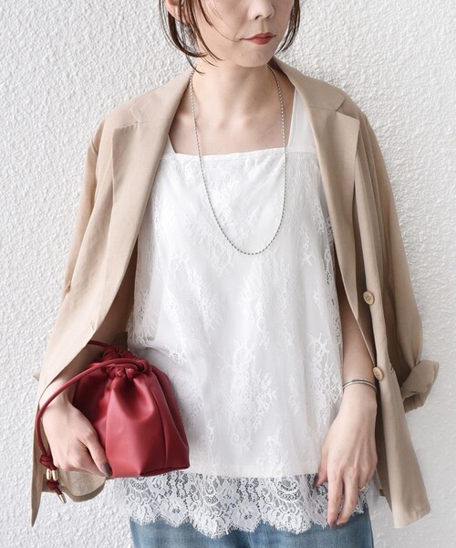 SHIPS Colors(シップス カラーズ)の「SHIPS Colors:〈手洗い可能〉オーバー レース タンクトップ◇(タンクトップ・レディース・ホワイト/ブラック/ブラウン/ストーン/ダークグレー・ONE SIZE)」の21枚目の写真