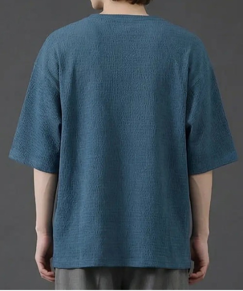 revertical（リバーティカル）の「ワッフル素材Vネック半袖Tシャツ／リラックスシルエット（Tシャツ/カットソー・メンズ・ブラック/グレイッシュベージュ/ブルーグリーン・SMALL/LARGE/MEDIUM）」の14枚目の写真