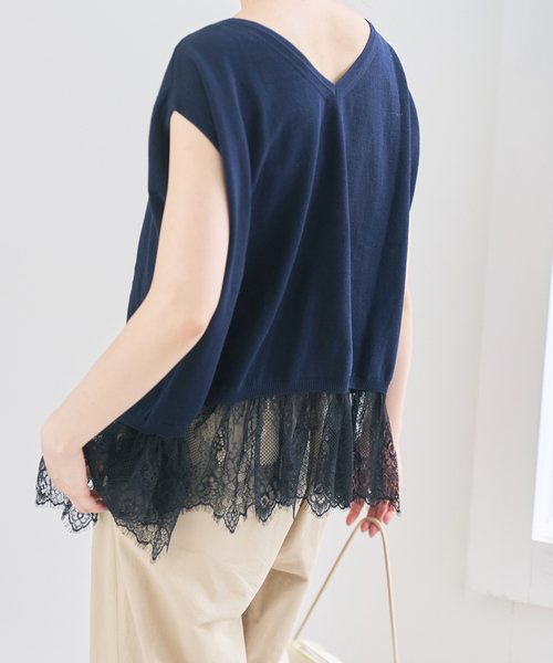 Spick & Span(スピックアンドスパン)の「《手洗い可》レースドッキング2WAYフレンチスリーブニットプルオーバー(ニット/セーター・レディース・ホワイト/ネイビー・FREE)」の16枚目の写真