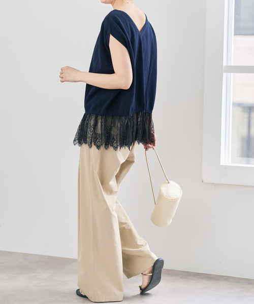 Spick & Span(スピックアンドスパン)の「《手洗い可》レースドッキング2WAYフレンチスリーブニットプルオーバー(ニット/セーター・レディース・ホワイト/ネイビー・FREE)」の18枚目の写真