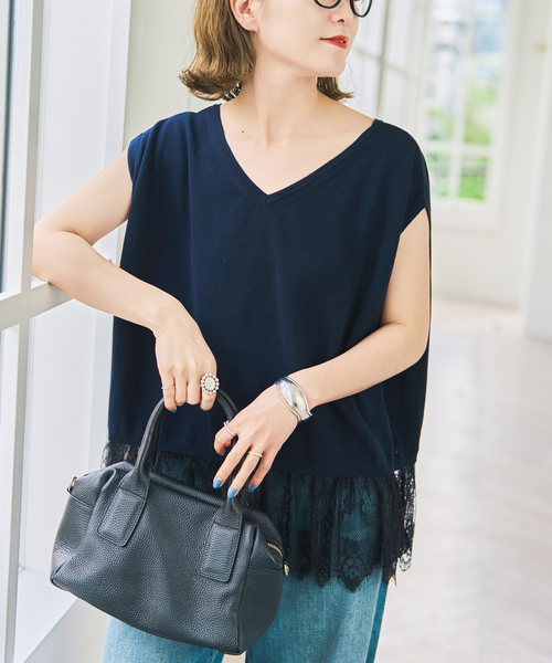 Spick & Span(スピックアンドスパン)の「《手洗い可》レースドッキング2WAYフレンチスリーブニットプルオーバー(ニット/セーター・レディース・ホワイト/ネイビー・FREE)」の22枚目の写真