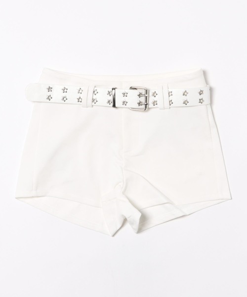 Chiina(チーナ)の「Chiina / スタースタッズベルト付ショートパンツ(チノパンツ・レディース・ブラック/ホワイト・MEDIUM/SMALL)」の1枚目の写真