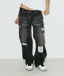 LOW DAMAGE DENIM PANTS BLACK
