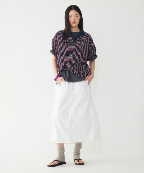 STUDIO TOMBOY（スタジオトムボーイ）の「ストライプオーバーサイズカラー半袖Tシャツ_ネイビー_9176222997（ポロシャツ・レディース・ネイビー・OS）」の3枚目の写真