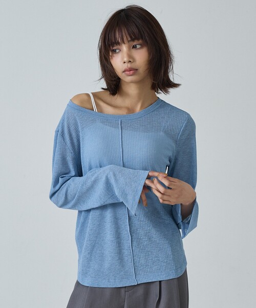 abahouse mavie(アバハウスマヴィ)の「【ヘルシーな透け感】シアーフライスロンT(Tシャツ/カットソー・レディース・モカ/アイボリー/サックスブルー/ブラック/オフホワイト・フリー)」の5枚目の写真