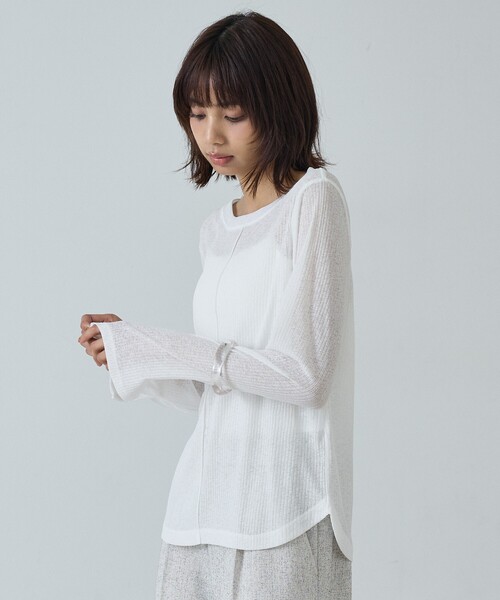 abahouse mavie(アバハウスマヴィ)の「【ヘルシーな透け感】シアーフライスロンT(Tシャツ/カットソー・レディース・モカ/アイボリー/サックスブルー/ブラック/オフホワイト・フリー)」の8枚目の写真