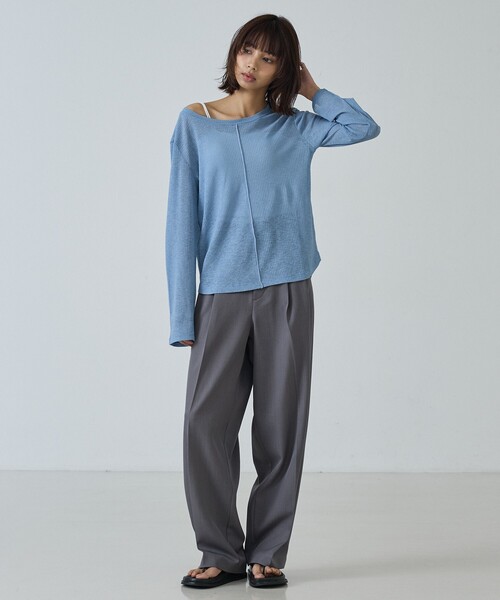 abahouse mavie(アバハウスマヴィ)の「【ヘルシーな透け感】シアーフライスロンT(Tシャツ/カットソー・レディース・モカ/アイボリー/サックスブルー/ブラック/オフホワイト・フリー)」の15枚目の写真