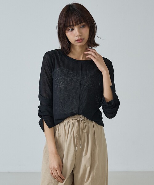 abahouse mavie(アバハウスマヴィ)の「【ヘルシーな透け感】シアーフライスロンT(Tシャツ/カットソー・レディース・モカ/アイボリー/サックスブルー/ブラック/オフホワイト・フリー)」の20枚目の写真