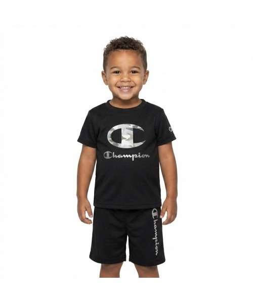 Champion(チャンピオン)の「Champion チャンピオン 半袖セットアップ(ロンパース・キッズ・ブラック/オフホワイト・80cm/90cm)」の2枚目の写真