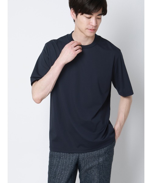 SUIT SQUARE(スーツスクエア)の「冷たいオフィT/Tシャツ/半袖/ウォッシャブル/接触冷感/UVカット/アイス鹿の子/無地(Tシャツ/カットソー・メンズ・グレー/ホワイト/ネイビー/ブルー・M/S/3L/LL/L)」の1枚目の写真