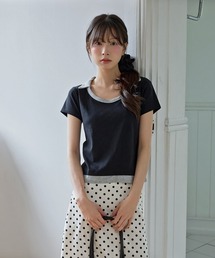 【UNE ORIGINAL】レイヤード風バイカラー襟デザインTシャツカットソー